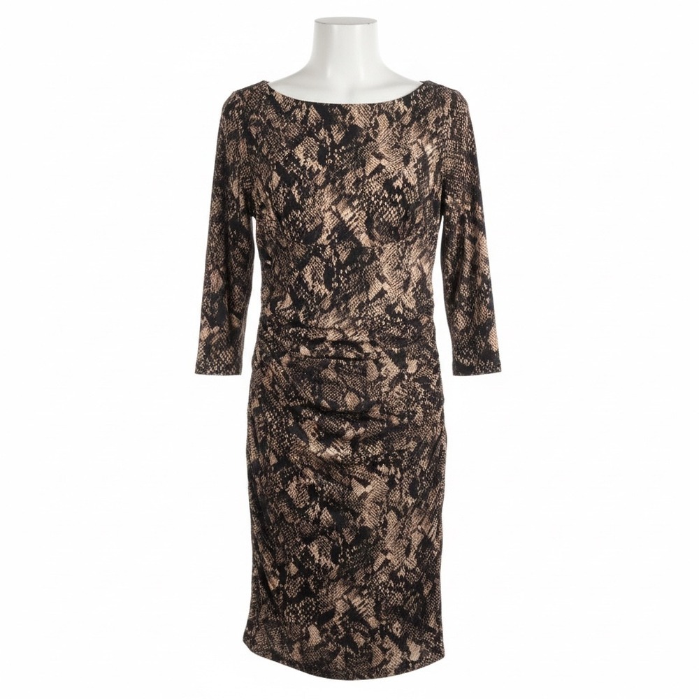 Lauren Ralph Lauren Dress 8 Snakeskin Ruched Sheath Brown Tan Career Mob Wife
